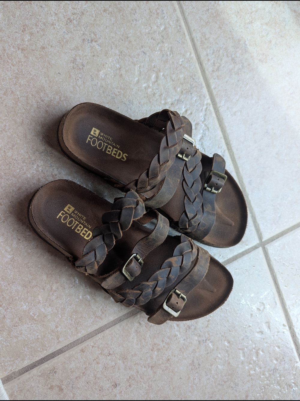 White Mountain Brown Braided Leather Slide Sandals